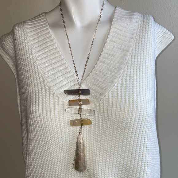 Faux Amethyst and Crystal Fringed Tassel  Necklace - Picture 3 of 3